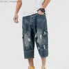 Men's Pants Summer New Men's Vintage Denim Capri Pants Casual Shorts Street Trend Wash Tear Design Straight Jeans Z230819