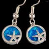 Dingle örhängen Kongmoon Starfish Round Ocean Blue Fire Opal Silver Plated smycken för kvinnor droppar