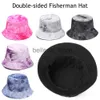 Stingy Brim Hats Fashion Double-Sided Gradient Bucket Hat for Men Women Hip hop Foldable Fisherman Cap Summer Sunscreen Cotton Couple Flat Hat