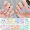 Decorações de arte da unha 12Grids 3D Mix Rhinestones Crystal Aurora estrelas da lua Sereia colorida Diamante Manicure Parts Glcpmk