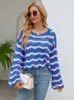 Women's Sweaters Fitshinling Wave Stripes Flare Sleeve Sweater 2023 Hollow Out Slim Pullover Knitwears Fashion Jumper Tops In