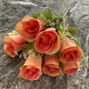 Decoratieve bloemen One Faux Lover Rosebud (7 Heads/Bunch) 13 "Lengte Simulatie Simulatie Rosa Plastic Accessoires voor bruiloft centerpieces