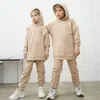 Giyim Setleri Çocuk Çocuklar Polar Kış Kıyafetleri Katı Pamuklu Kapşonlu Sweatshirtsants Toddler Bebek Takım Erkek Kız Günlük Sıcak Kıyafetler 230818