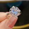 Wedding Rings Gorgeous Temperament Square Inlaid Sea Blue Cubic Zirconia Delicate Fashion Engagement Jewelry