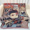 Blankets Demon Slayer Cotton Woven Blanket Tapestry Throw Towel Bedspread Outdoor Camp Beach Towels Sofa Chair Mat Rug Tassel R230819