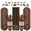 Autres fournitures de fête d'événement Halloween Vaisselle jetable Set Citrouille Sorcière Assiettes en papier Tasses Serviettes Pailles Enfants Favor Happy Decor 230818