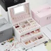 Новые 3layers PU Jewelry Box Organizer Большое кольцо на кольцевом колье чехлы для макияжа корпусы кожа с замок для женщин 230814