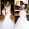 Ny ankomst Afrikansk sjöjungfru bröllopsklänningar 2020 Illusion Backless Applique Lace Court Train Mermaid Bridal Dress Wedding Downs Pl233n