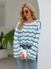 Women's Sweaters Fitshinling Wave Stripes Flare Sleeve Sweater 2023 Hollow Out Slim Pullover Knitwears Fashion Jumper Tops In