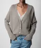 Sweats à capuche femme Zadig Voltaire 23 pulls tricotés Zv Cardigan croisé élégant et confortable avec un gros diamant sur le pull pour femme