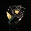 Pierścionki klastra włoski w stylu biżuteria naturalna perydot moda kwiatowy otwarty srebrny srebrny srebrny pierścień