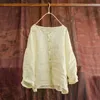 Dames blouses qpfjqd vrouwelijke lange mouw solide kleur vintage knop tops 2023 vrouwen losse retro Chinese stijl ramie zomer o-neck