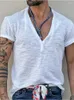 Men's T-skjortor Knapp ner V-Neck Pure Color T-shirt för fashionabel casual stil