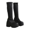 Boots Bunk Punk Super Super Bottom Gothic High Wedge Heel Heel Boot's Stretch Knee Botas Mujer 230818