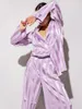 Frauen Nachtwäsche Frauen gemütlich 2 -teilige Lounge -Set -Pyjama mit Langarm -Tastenhemd und bequemen Streifenhosen Sets