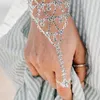 Charm Bracelets Bracelet Ring Chain Women Rhinestone Finger Hand Copper Jewelry Goth Bride