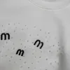 Miui moletom de moletons femininos desiner capuzes bordados letras redondo pescoço solto solto sweater quente diamante lan shirt