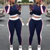 Women's Two Piece Pants Autumn Spring Women Two Pieces Casual Tracksuit Side-striped Crop Tops Ankle-length Pants Sportwear Set S-XL 230818