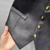 Женская кожа качественная овчина настоящий короткий дизайн емкота для танка Женщины U-образные рукавов золотые пуговицы винтажная куртка черного жилета
