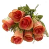 Decoratieve bloemen One Faux Lover Rosebud (7 Heads/Bunch) 13 "Lengte Simulatie Simulatie Rosa Plastic Accessoires voor bruiloft centerpieces