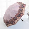Parapluies bleu ciel et nuages blancs créatif Vintage parapluie de pluie Double pli coréen peinture à l'huile parasol soleil Protection UV