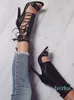 Sandals Summer Roman Buckle Strap Shoes Women Sexy Gladiator Cross-Tied Lace Up Peep Toe High Heels Ankle Boots Apricot