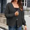 Femmes Tricots Cardigan Femmes Pull Décontracté Rétro Couleur Unie Poches Lâches Veste Simple Boutonnage Col En V Tricoté À La Main Femme Tops Outwear