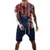 Testros masculinos 2023 Summer Men Men American Flag 3D Conjunto de moda impressa T-shirts shorts casuais roupas vintage sportswear rápido seco confortável