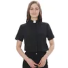 Camisa de clero Mulheres padre colarinho blusa tops pastor igreja Pastor branco preto colarinho uniforme