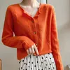 Womens Knits Tees 100% Wool Spring And Summer Fashion O Neck Hollowed Out Slim Pure Purple Orange Cardigan Sweater Coat Short Sunscreen 230818