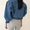 Nouvelle mode femmes automne col rabattu denim jeans bouffée à manches longues lâche veste manteau