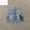 Ga Depts buraco quebrado lavado emenda cor letras de colisão estampado padrão algodão solto solto com homens e mulheres moda casual shorts jeans