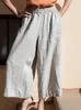 Women's Pants Spring And Summer High Waist All Wear Casual Hanging Elastic Cotton Linen Thin