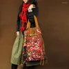 Sacos de compras chineses bohemia viagens de linho de algodão Bordado Bolsa Bolsa de ombro de ombro para viajar para viajar para caminhada
