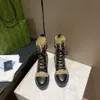 Black Real Leather Boot Sneaker Womans Boots de luxo Men Sapatos de couro Jumbo Laces Martin Plataforma tornozelo com tamanho de caixa 35-42