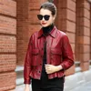 Moto in pelle femminile Giacca autentica per le donne Spring Autunno 2023 Trend Slim-Up Single Single Natural Natural Pecora Coat