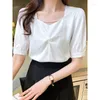 Polos femmes été haut pour femme perles col en v en mousseline De soie Blouse chemise Blusas Mujer De Moda 2023 Verano Blouses à manches courtes F459