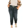 Gumipy -vrouwen trekken aan denim joggers elastische taille stretch transport jeans met zakelijke flaggy jeans bijgesneden jeans 2308192