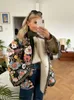 سترات النساء modieuze bloemenprint gesplitste jas voor dames lange mouwen dik warm katoenen jasje 2023 winter casual streetwear 230817