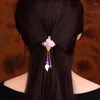 Hair Clips Ethnic Style Light Yellow Gold Color Synthetic Flower With Purple Quartz Beads Jewelry For Women Gift