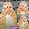 613 Lace Frontal Wig 220% densité 13x4 Blonde Body Wave Perruques de cheveux humains Transparent Glueless 36 30 pouces T Part Lace Front Wigs pour femmes