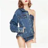 Women'S Jackets Twotwinstyle Casual One Shoder Denim Jacket For Women Lapel Long Sleeve Button Side Split Coat Female Fashion Summer Dhfa8