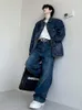 Herrspårssuits Syuhgfa denimjacka byxa trend lös set koreansk stil avslappnad tvåstycksmode tvättade raka baggy jeans tidvattnet