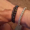 Pulseras con dijes, 2 uds., conjuntos clásicos para hombres y mujeres, pulsera de hematita cuadrada de 6MM, brazalete trenzado hecho a mano, joyería Punk negra de circón incrustado