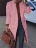 Kvinnors ull blandar Autumn Winter Woolen Coat Women Khaki Pink Lapel Double Breasted Outerwear Korean Style Slim Jacket Clothing Feminina 230818