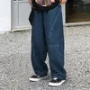 Heren jeans zachte mannen broek vintage lading voor oversized wide poots met crotch patchwork-zakken streetwear hop