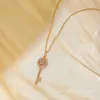 Designer Brand Gold High Edition TIFFAYS Key Necklace Womens New Full Diamond Sunflower Pendant Small Snowflake Iris Collar Chain