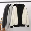 Frauenjacken warme Jacke Frauen Festkapit es manteln Herbst Winter Lamm Wolle Fleece Lose Plus Größen Dicke Reißverschluss weibliche Sweatshirt grau