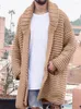 Men's Sweaters Mid-length Open Front Cardigan - Turn-down Collar Long Sleeve Knit Sweater Jacket