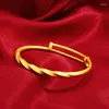 Bangle Pure Gold Color Bracelet For Women Wedding Engagement Jewelry Twist Push-pull Adjustable Bangles Girlfriend Birthday Gift